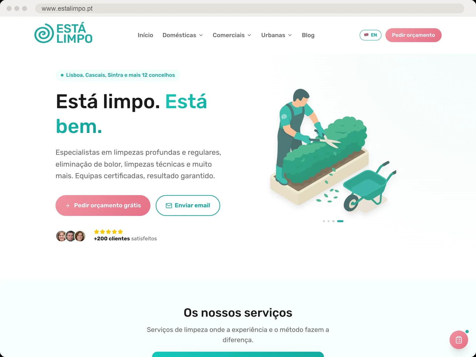 Página inicial da Está Limpo, empresa de limpeza profissional
